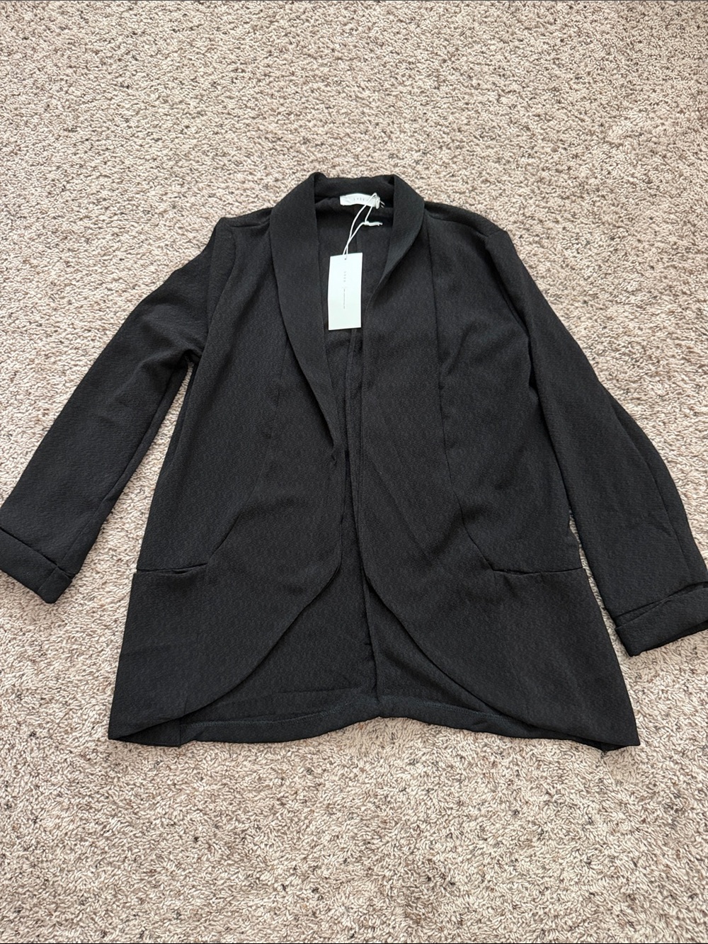 Lush Black Open-Front Shawl Collar Blazer